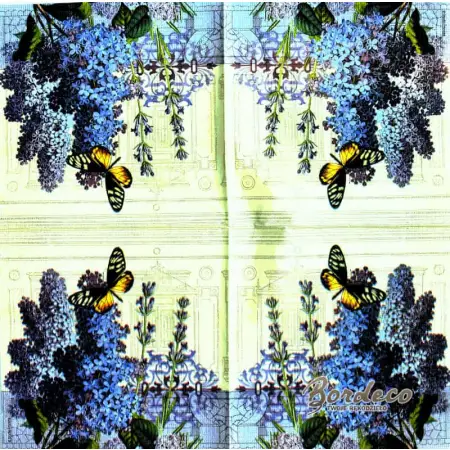 Serwetka do decoupage lilak, bez i motylek 33x33 PPD Unikat