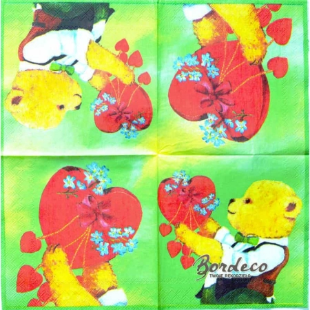 Serwetka do decoupage miś z serduszkiem 25x25 PPD Unikat