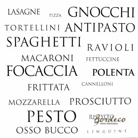 Serwetka do decoupage napisy nazw potraw włoskiej kuchni 33x33 PPD Unikat