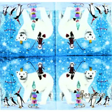 Serwetka do decoupage niedźwiedź i pingwiny 33x33 PPD Unikat