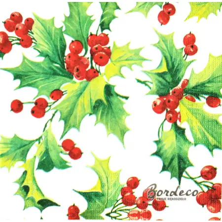 Serwetka do decoupage ostrokrzew z owocami 33x33 PPD Unikat