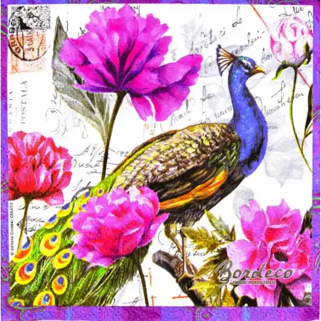 Serwetka do decoupage paw i różowe kwiaty 25x25 PPD Unikat