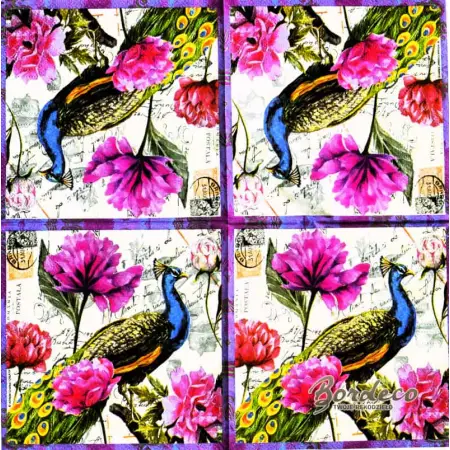 Serwetka do decoupage paw i różowe kwiaty 25x25 PPD Unikat