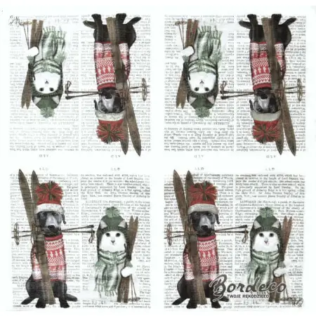 Serwetka do decoupage pies i kot na nartach 33x33 PPD Unikat