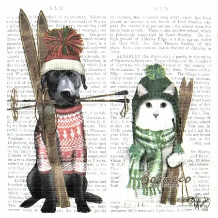 Serwetka do decoupage pies i kot na nartach 33x33 PPD Unikat