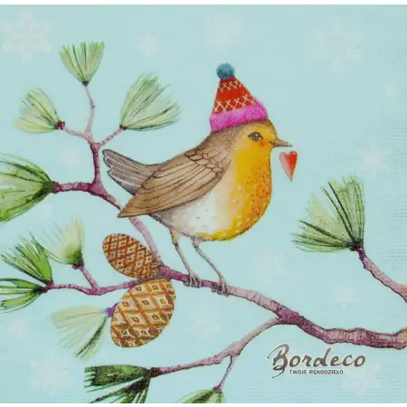 Serwetka do decoupage ptaszek w czapce 33x33 PPD Unikat