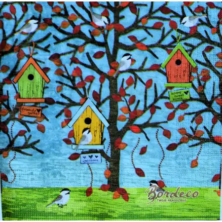 Serwetka do decoupage ptaszki, budki, drzewo 33x33 PPD Unikat