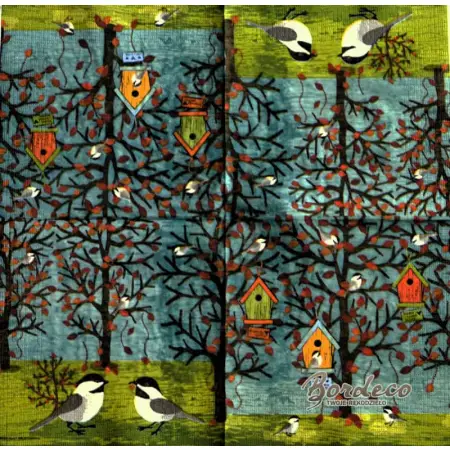 Serwetka do decoupage ptaszki, budki, drzewo 33x33 PPD Unikat