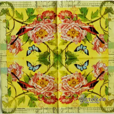 Serwetka do decoupage ptaszek, kwiat i motylek 33x33 PPD Unikat