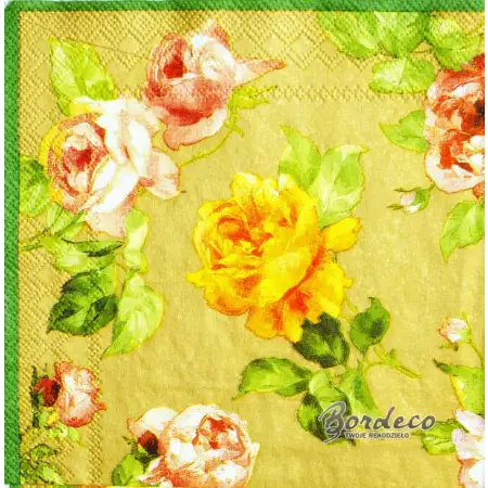 Serwetka do decoupage kolorowe róże na złotym tle 25x25 PPD Unikat