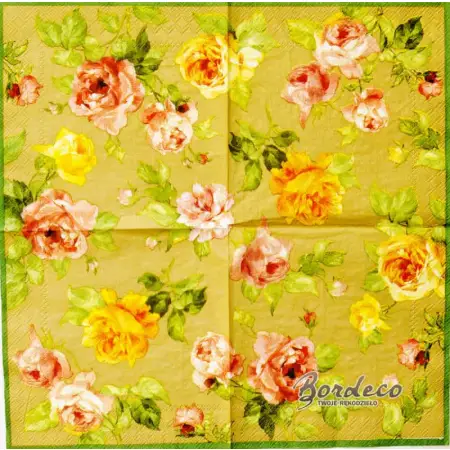 Serwetka do decoupage kolorowe róże na złotym tle 25x25 PPD Unikat