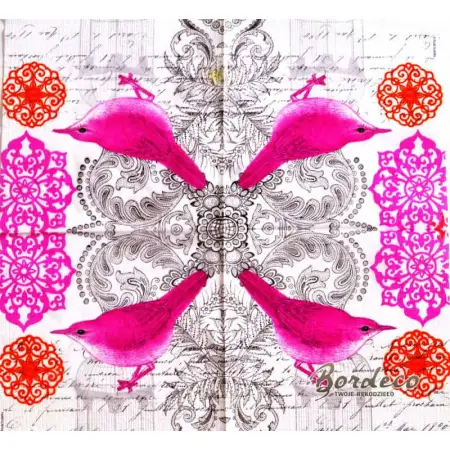 Serwetka do decoupage różowy ptak i rozetki 33x33 PPD Unikat