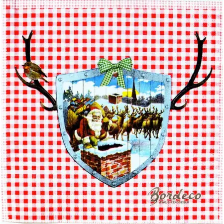 Serwetka do decoupage Mikołaj z reniferami przy kominie 33x33 PPD Unikat