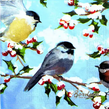 Serwetka do decoupage ptaszki wróble  zimą na gałązce 33x33 PPD Unikat