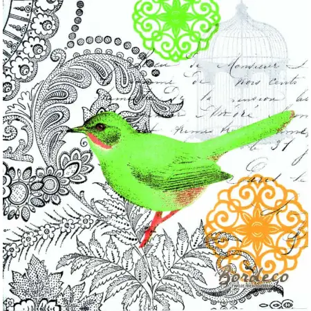Serwetka do decoupage zielony ptak i rozety 33x33 PPD Unikat