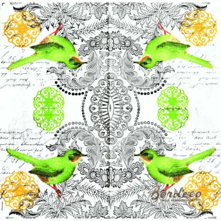 Serwetka do decoupage zielony ptak i rozety33x33 PPD Unikat