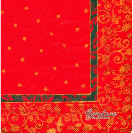 Serwetka do decoupage czerwono złota bordiura i gwiazdki 25x25 PPD Unikat