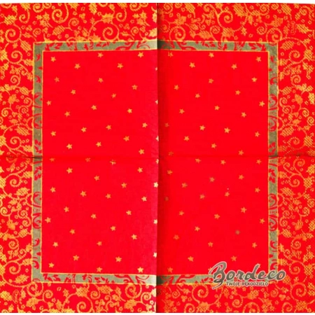 Serwetka do decoupage czerwono złota bordiura i gwiazdki 25x25 PPD Unikat