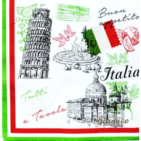 Serwetka do decoupage Włochy, Italia, kuchnia i zabytki 33x33 PROCOS Unikat