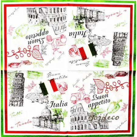 Serwetka do decoupage Włochy, Italia, kuchnia i zabytki 33x33 PROCOS Unikat