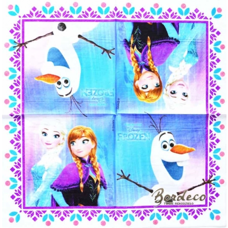 Serwetka do decoupage Kraina Lodu, Frozen, bałwanek Olaf, Elza, Anna 33x33 PROCOS
