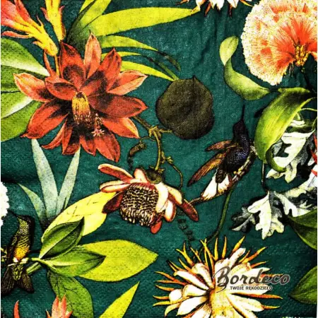 Serwetka do decoupage egzotyczne kwiaty i koliber 33x33 PUNCH Unikat