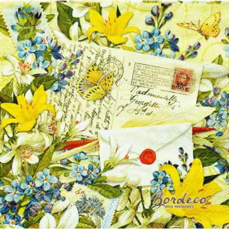 Serwetka do decoupage mix kwiatów i list 25x25 PUNCH STUDIO