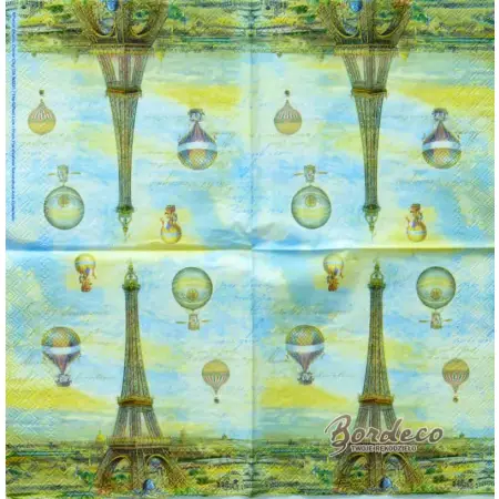 Serwetka do decoupage wieża  Eiffla i balony 25x25 PUNCH, Unikat