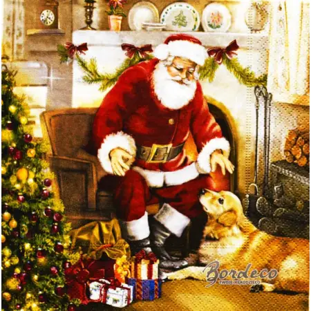 Serwetka do decoupage Mikołaj w fotelu głaszcze psa Paper+Design Unikat