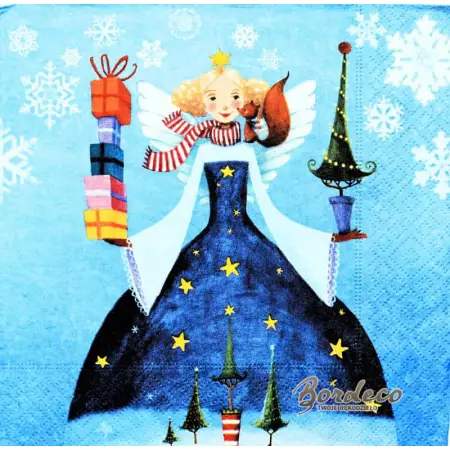 Serwetka do decoupage aniołek z prezentami i choinką Paper+Design Unikat