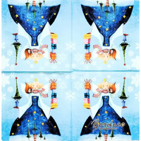 Serwetka do decoupage aniołek z prezentami i choinką Paper+Design Unikat