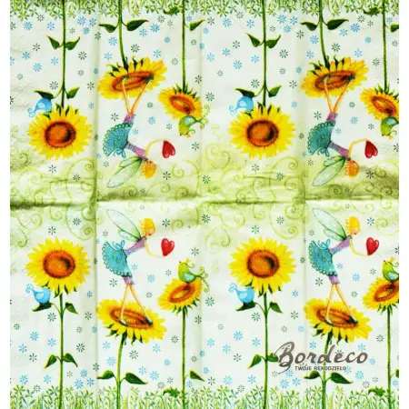 Serwetka do decoupage elf, słoneczniki i ptaszek 21x21 Paper+Design Unikat