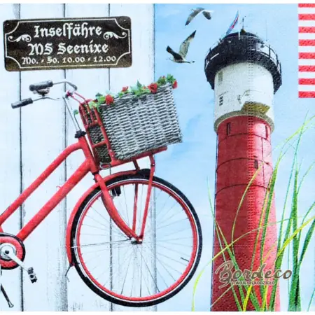 Serwetka do decoupage latarnia morska i rower z koszem 33x33 Paper+Design Unikat
