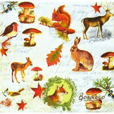 Serwetka do decoupage leśne zwierzęta, grzyby i liście Paper+Design Unikat