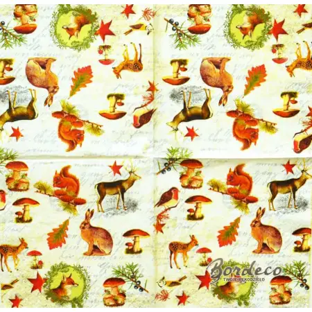 Serwetka do decoupage leśne zwierzęta, grzyby i liście Paper+Design Unikat