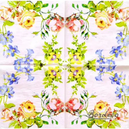Serwetka do decoupage letnie kwiaty na różowym tle  33x33 Paper+Design Unikat