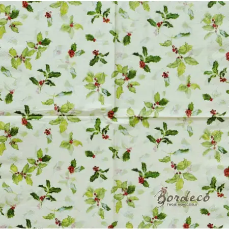 Serwetka do decoupage gałązki ostrokrzewu  33x33 Paper+Design Unikat