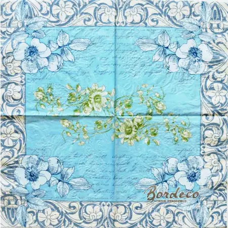 Serwetka do decoupage motywy kwiatowe w błękicie 33x33 Paper+Design Unikat