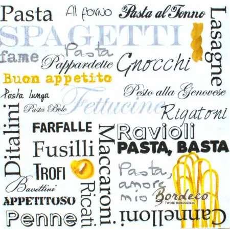Serwetka do decoupage napisy różnych nazw makaronów Paper+Design Unikat