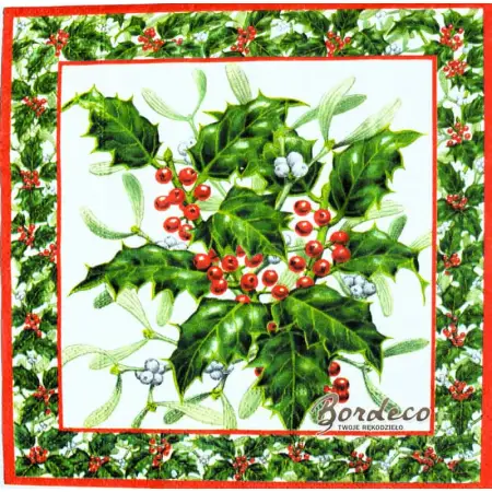 Serwetka do decoupage ostrokrzew i jemioła Paper+Design Unikat