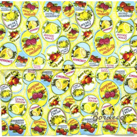 Serwetka do decoupage owocowe etykiety napojów 33x33 Paper+Design Unikat