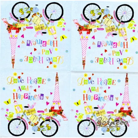 Serwetka do decoupage rower i wieża Eiffla 33x33 Paper+Design Unikat