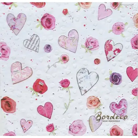 Serwetka do decoupage serduszka i różyczki 33x33 Paper+Design Unikat