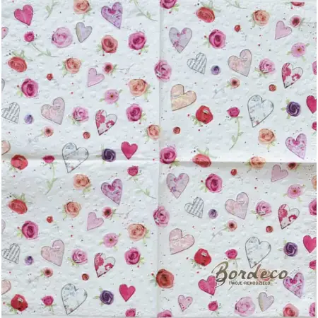 Serwetka do decoupage serduszka i różyczki 33x33 Paper+Design Unikat