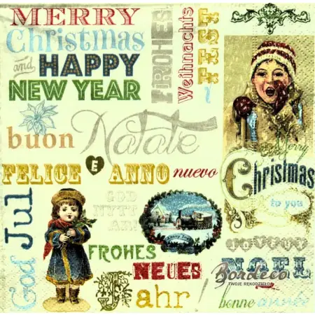 Serwetka do decoupage świąteczne napisy retro Paper+Design Unikat