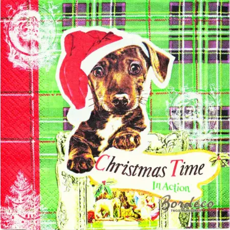 Serwetka do decoupage piesek w czapce Mikołaja Paper+Design Unikat