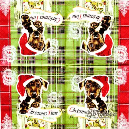 Serwetka do decoupage piesek w czapce Mikołaja Paper+Design Unikat