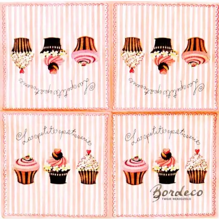 Serwetka do decoupage trzy babeczki na tle różowych pasków Paper+Design Unikat