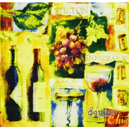 Serwetka do decoupage wino, winogrona, butelki i kieliszek  Paper+Design Unikat