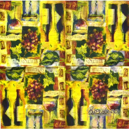 Serwetka do decoupage wino, winogrona, butelki i kieliszek  Paper+Design Unikat